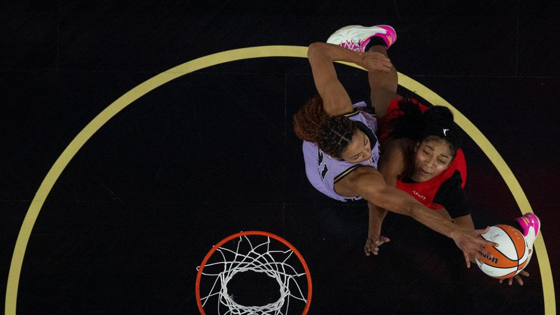 Kiah Stokes blocks Angel Reese during Game 2 of the 2026 WNBA Finals at Chase Center