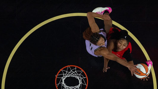 Kiah Stokes blocks Angel Reese during Game 2 of the 2026 WNBA Finals at Chase Center