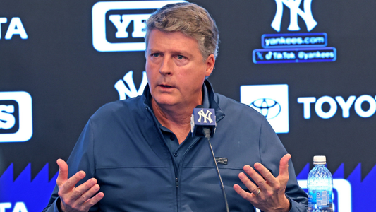 Hal Steinbrenner addressing the media as New York Yankees owner