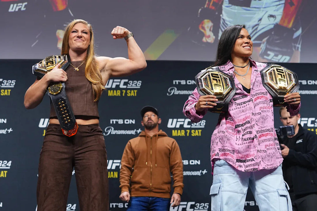 Kayla Harrison and Amanda Nunes at their UFC title-fight faceoff