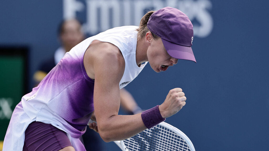 Iga Swiatek reacts during the 2026 US Open