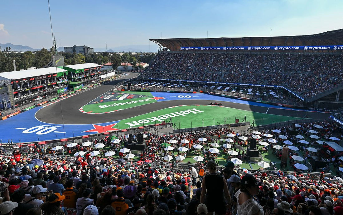 Crowded stadium section at the Mexico City Grand Prix during a previous race weekend