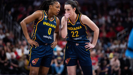 Kelsey Mitchell and Caitlin Clark together in Indiana Fever uniforms