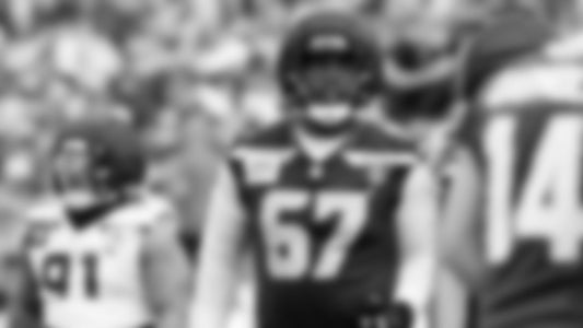 Charles Cross at Seattle Seahawks 2026 training camp before his October ankle injury