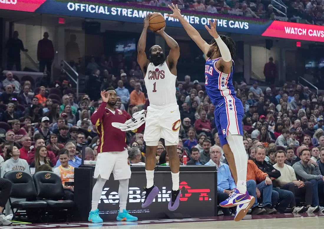 James Harden shooting for the Cleveland Cavaliers during the 2026 season