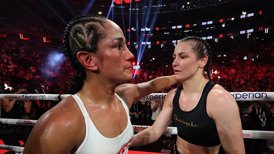Katie Taylor and Flora Pili after Taylor's final fight at Croke Park