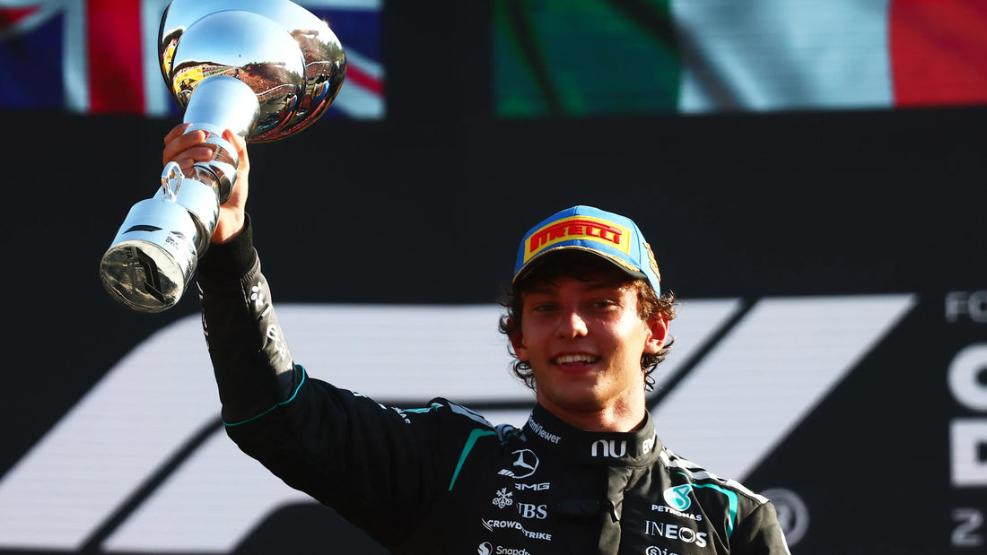 Kimi Antonelli celebrating his 2026 Italian Grand Prix victory at Monza