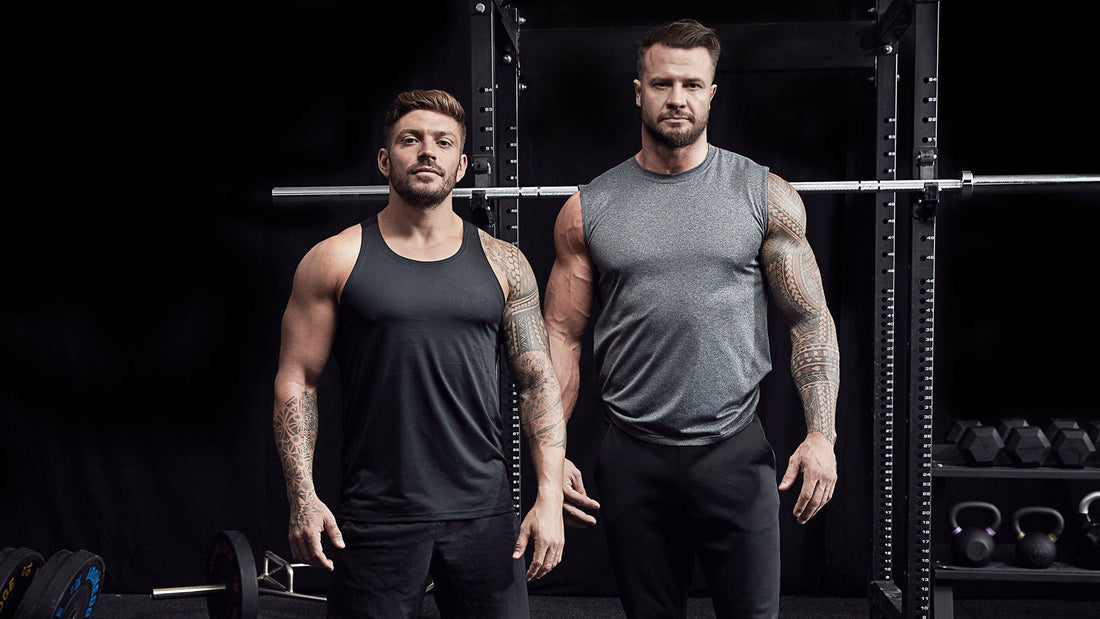 Chris Hemsworth with trainer Luke Zocchi in a gym during strength-training preparation