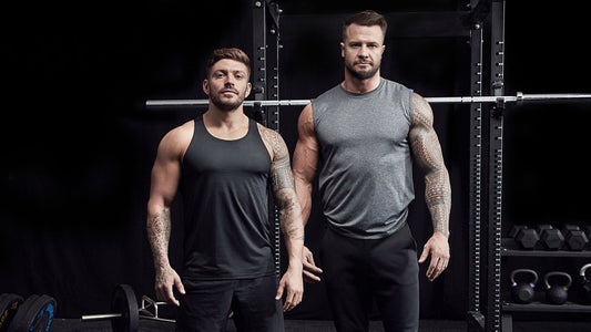 Chris Hemsworth with trainer Luke Zocchi in a gym during strength-training preparation