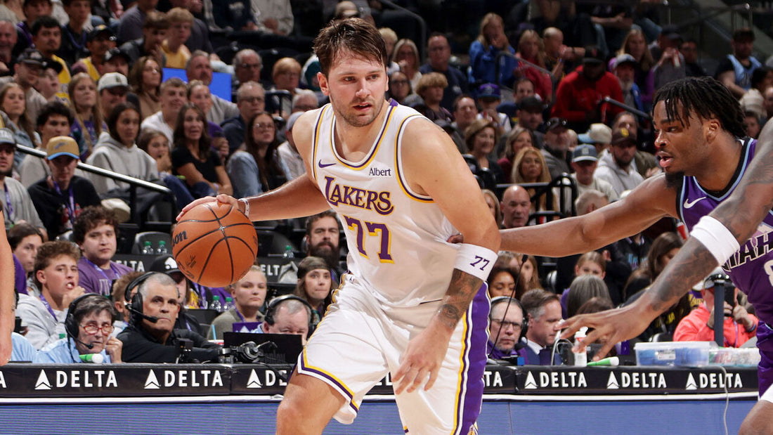 Luka Dončić dribbles against Utah in the Lakers' October 25, 2026 comeback victory