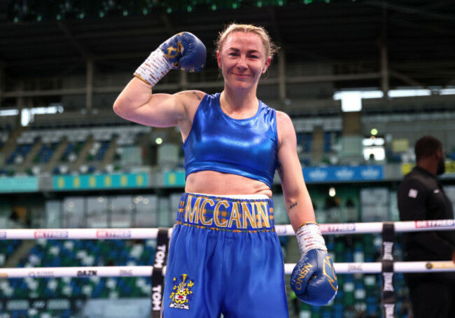 Molly McCann celebrating after another professional boxing victory