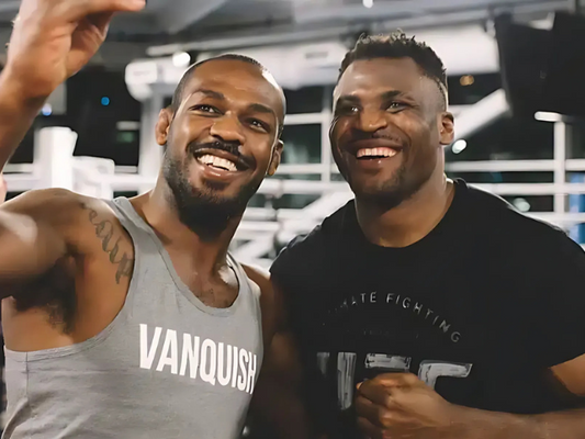 Jon Jones and Francis Ngannou together in an archival gym photograph