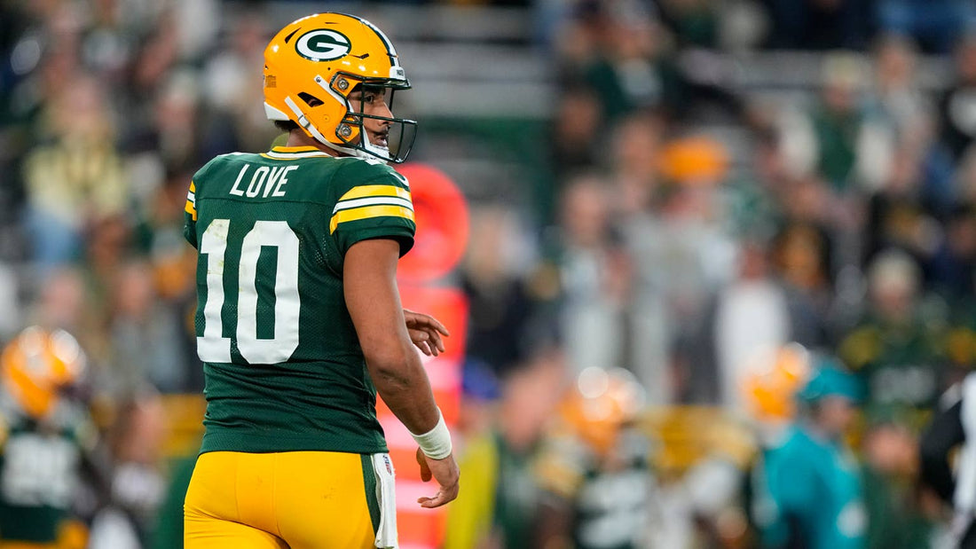 Jordan Love playing quarterback for the Green Bay Packers in the 2026 season