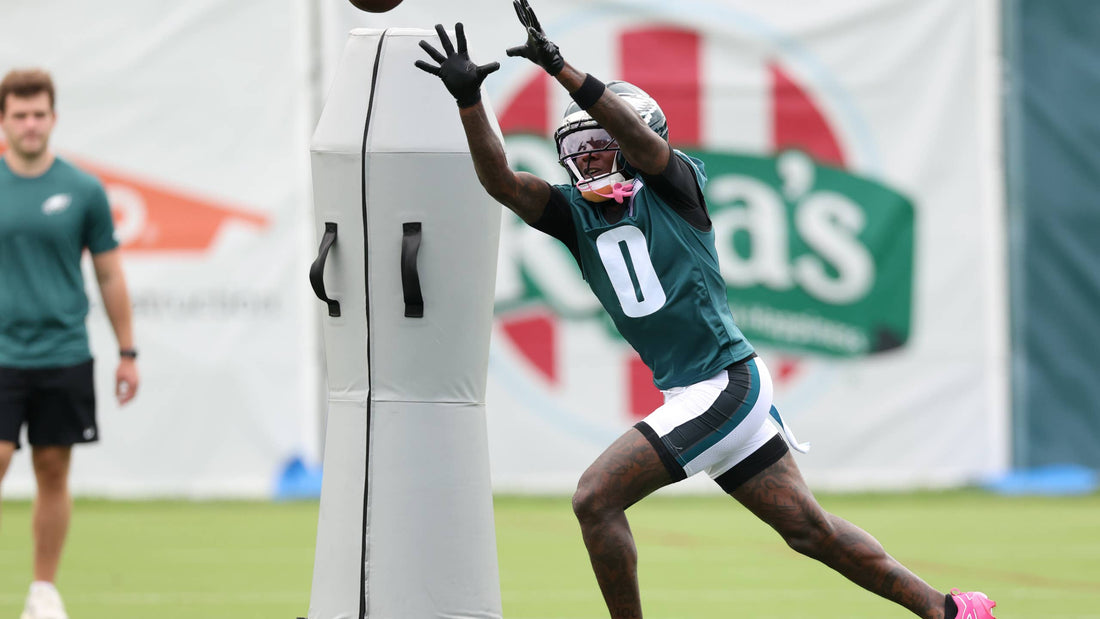 Marquise Hollywood Brown catches a football during Philadelphia Eagles 2026 training camp