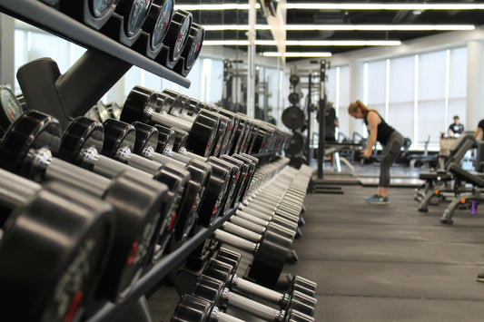 Strength training equipment in a modern gym