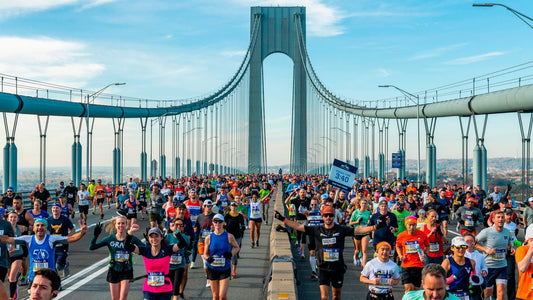 Thousands of runners streaming across the Verrazzano-Narrows Bridge at the New York City Marathon
