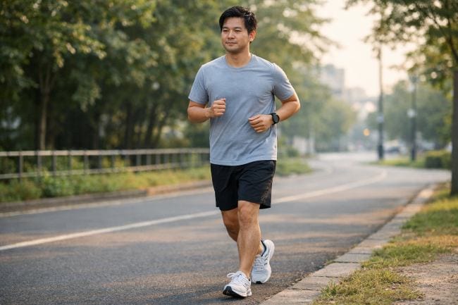 Runner jogging at a relaxed pace outdoors