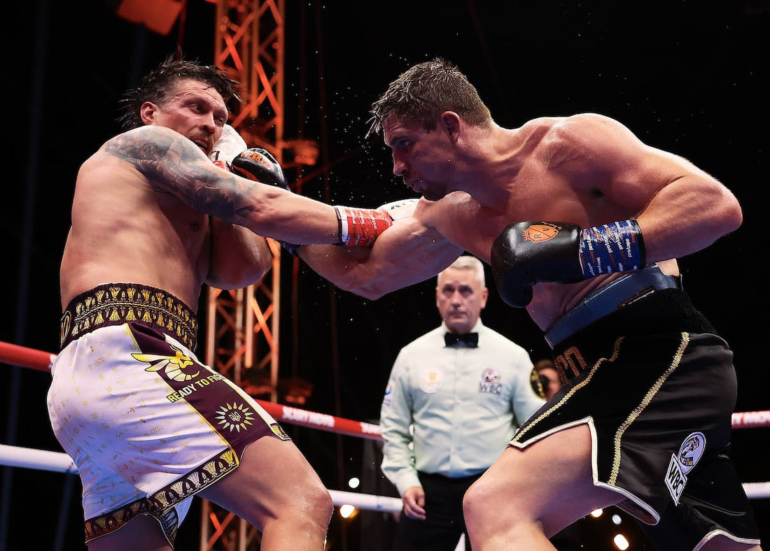 Rico Verhoeven throwing a punch against Oleksandr Usyk during their May 2026 heavyweight fight