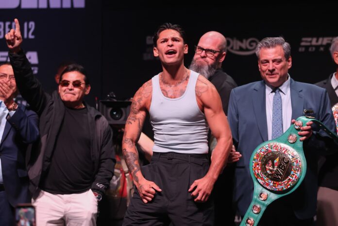 Ryan Garcia with the WBC belt at a September 2026 press conference