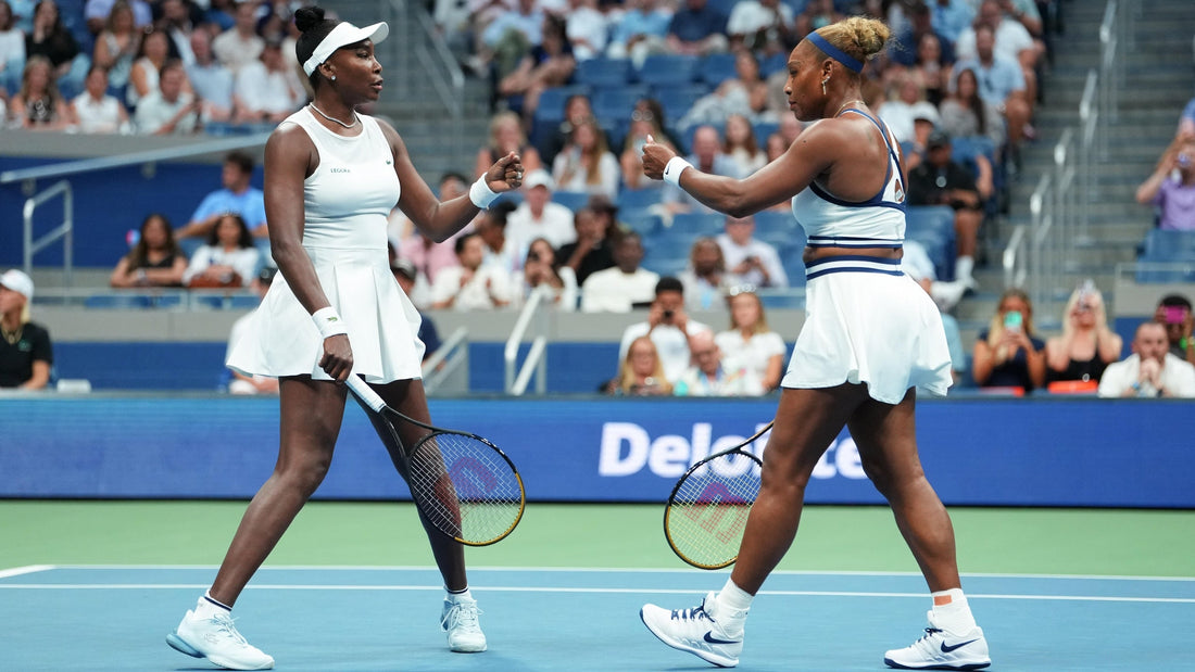 Serena and Venus Williams during their 2026 US Open doubles match against Maya Joint and Hao-Ching Chan