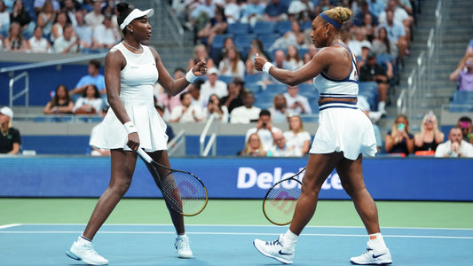 Serena and Venus Williams during their 2026 US Open doubles match against Maya Joint and Hao-Ching Chan
