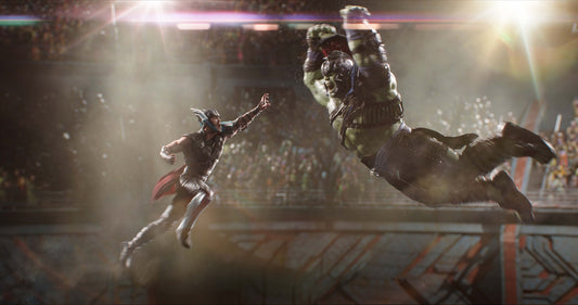 Hulk and Thor facing off in a gladiator arena