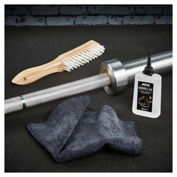 Barbell cleaning kit with nylon brush oil and microfiber cloths