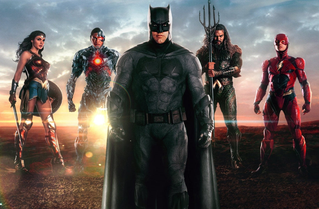 Batman and Aquaman standing with the Justice League