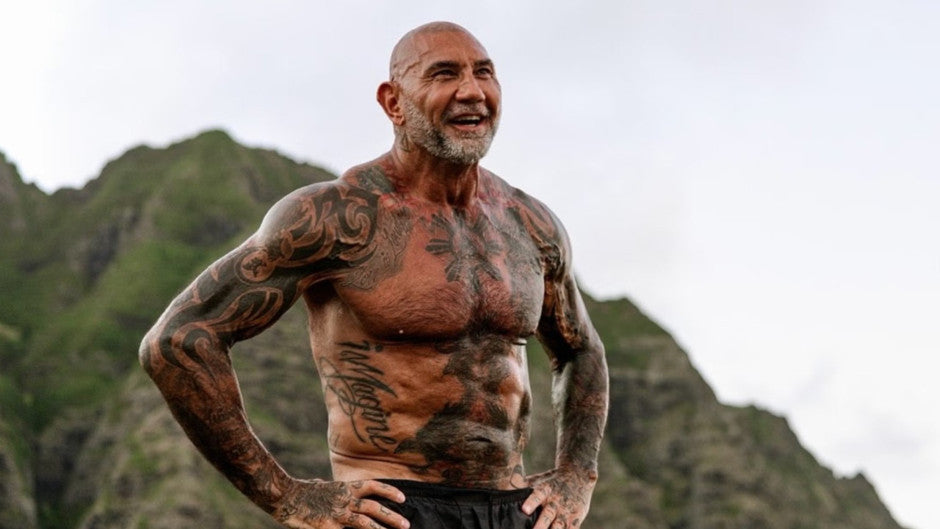 Dave Bautista showing his lean muscular physique while preparing to play Kratos
