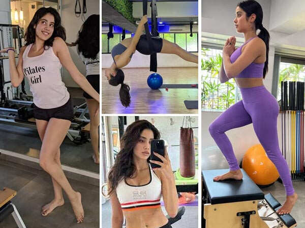 Janhvi Kapoor training in a gym and Pilates setting
