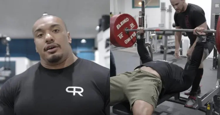 Larry Wheels training a heavy bench press