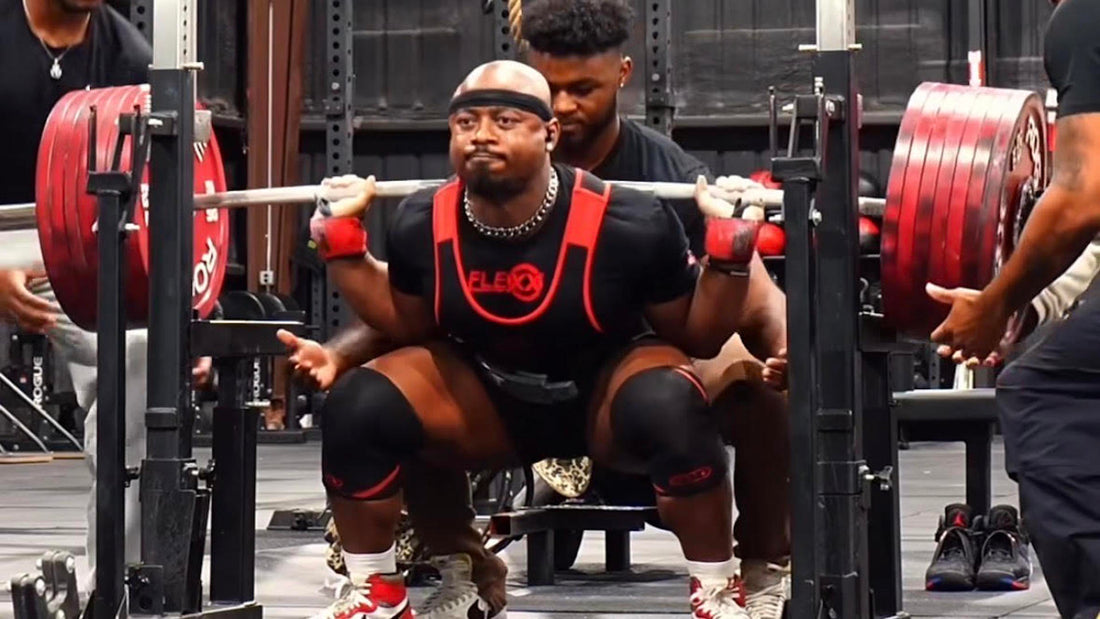 Russel Orhii performing a very heavy raw squat in training
