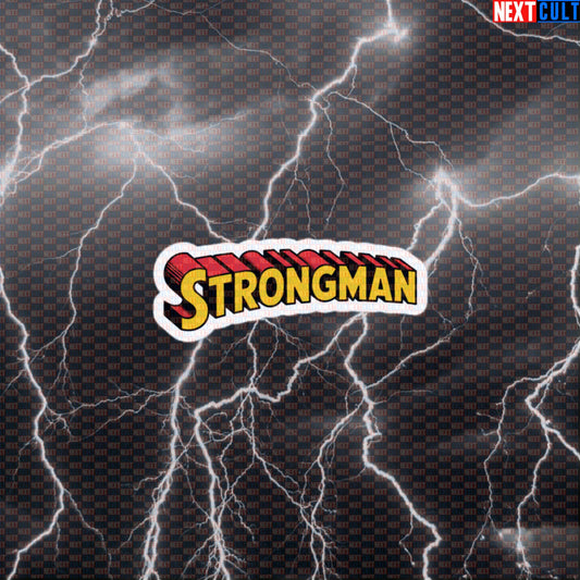 Strongman Superman gym sticker for lifters and superhero workout fans