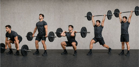 Athlete moving through a full-body barbell complex for strength and conditioning