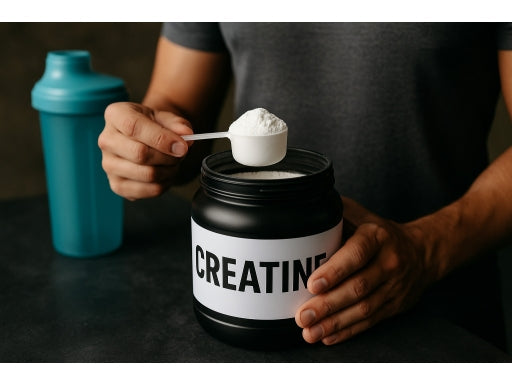 Creatine monohydrate powder and shaker representing new strength research