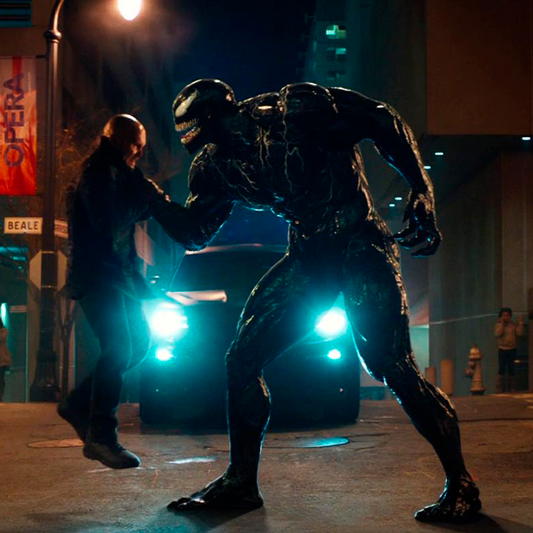 Venom in full symbiote form with a powerful muscular frame