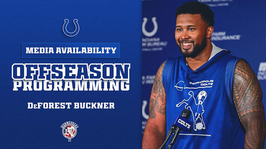 DeForest Buckner at an Indianapolis Colts 2026 media session before his reported return to San Francisco