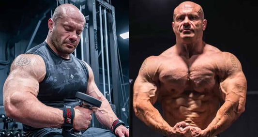 Mike Israetel training and posing in the gym, showing his muscular physique