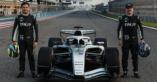 Sergio Perez beside Cadillac's 2026 Formula 1 car