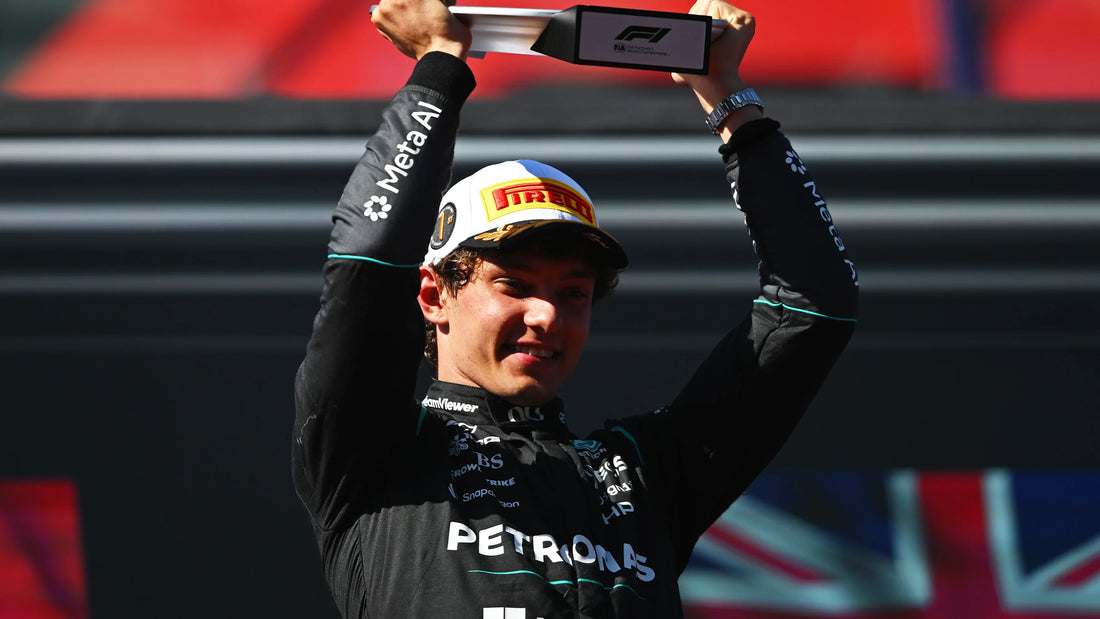 Kimi Antonelli celebrates victory at the 2026 Spanish Grand Prix in Madrid