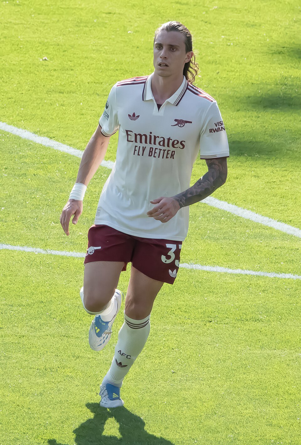 Riccardo Calafiori playing for Arsenal in May 2026, archival image