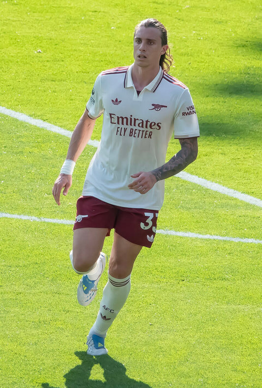 Riccardo Calafiori playing for Arsenal in May 2026, archival image