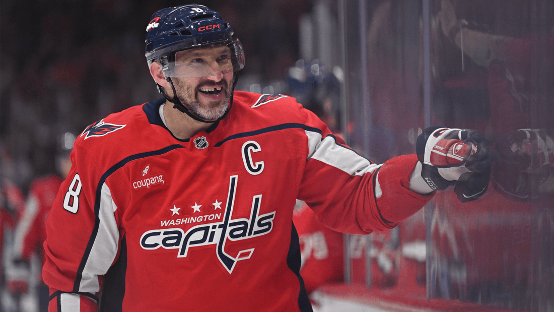 Alex Ovechkin celebrates for Washington during the 2026 NHL season