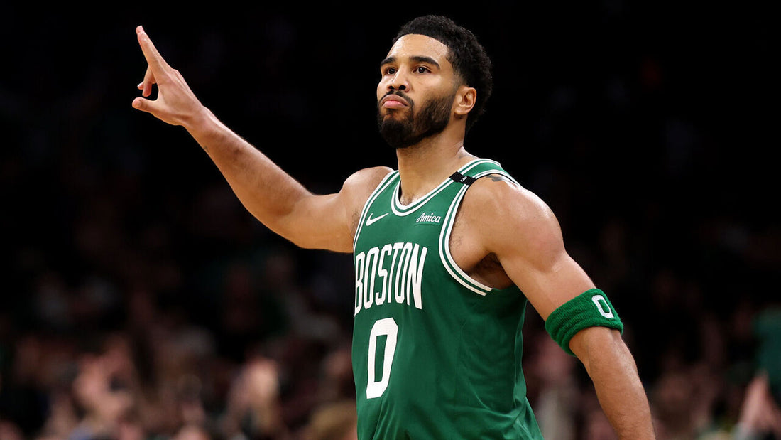 Jayson Tatum celebrates for Boston during the October 23, 2026 win over the New York Knicks