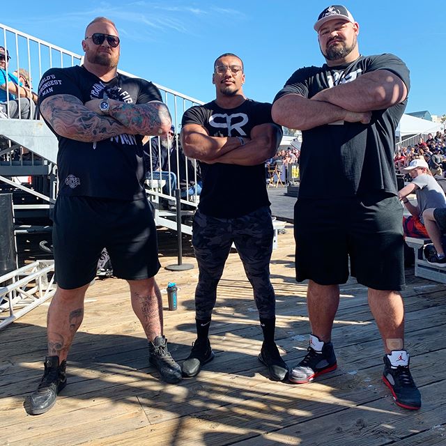 Larry Wheels with Hafthor Bjornsson and Brian Shaw at a strongman event