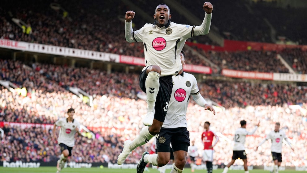 Rayan celebrates Bournemouth's opening goal at Old Trafford against Manchester United, October 25 2026