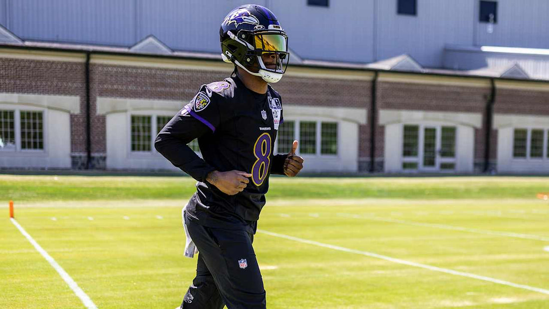 Lamar Jackson training in Baltimore Ravens 2026 uniform