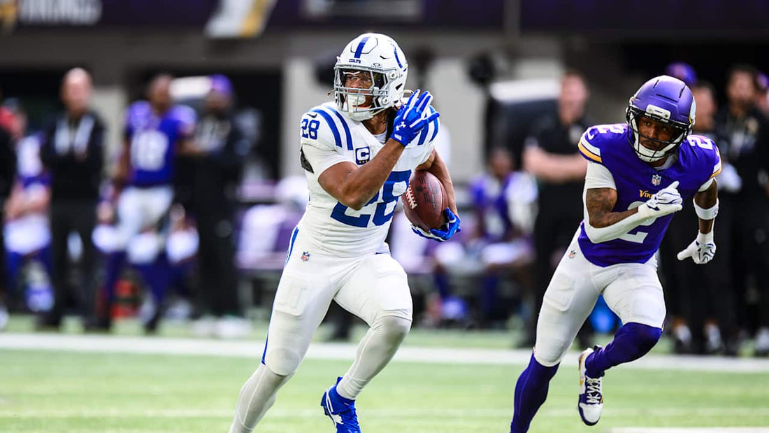 Jonathan Taylor carrying the ball for the Indianapolis Colts against Minnesota in October 2026