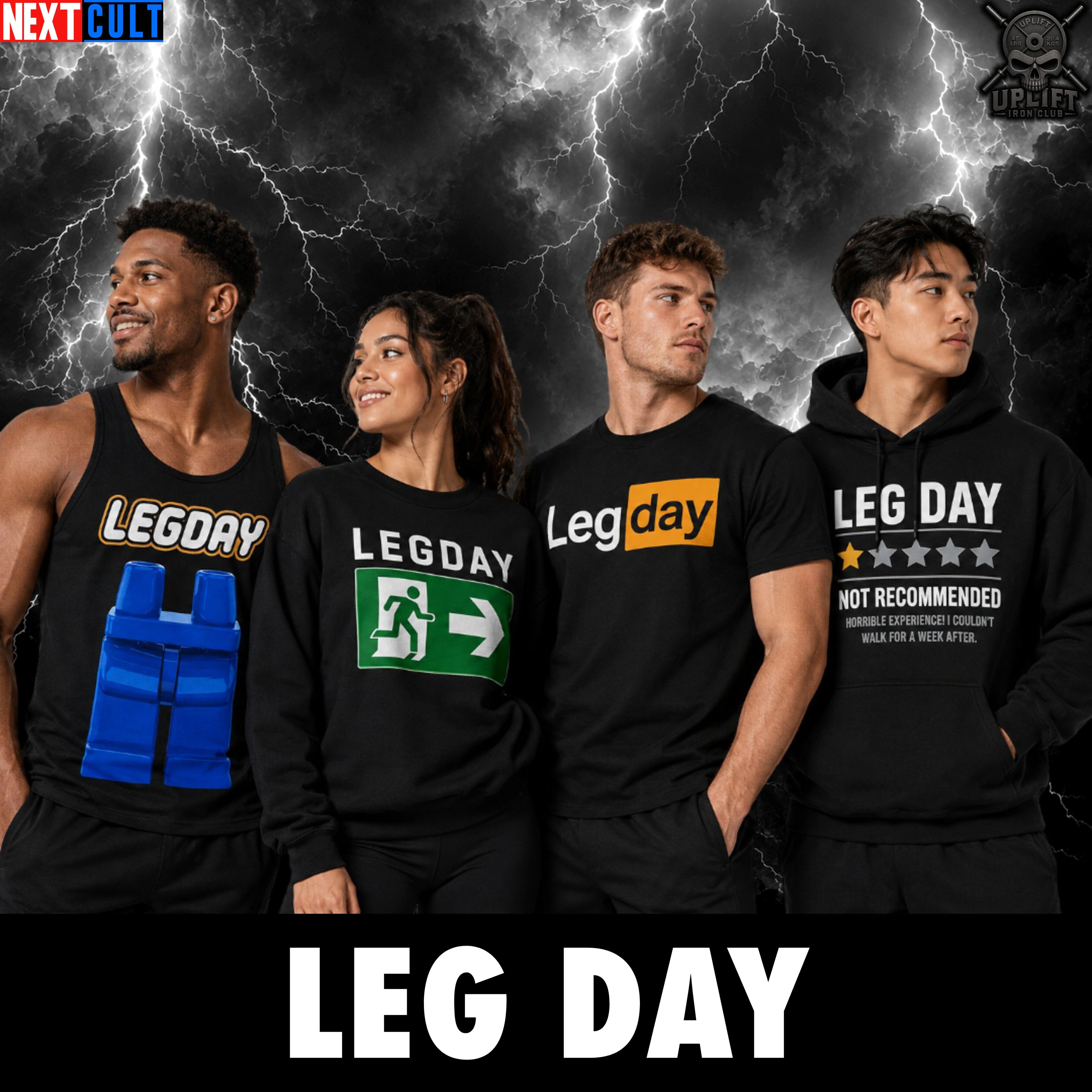 Funny leg day shirts featuring humorous designs for gym enthusiasts celebrating leg workouts and fitness gains