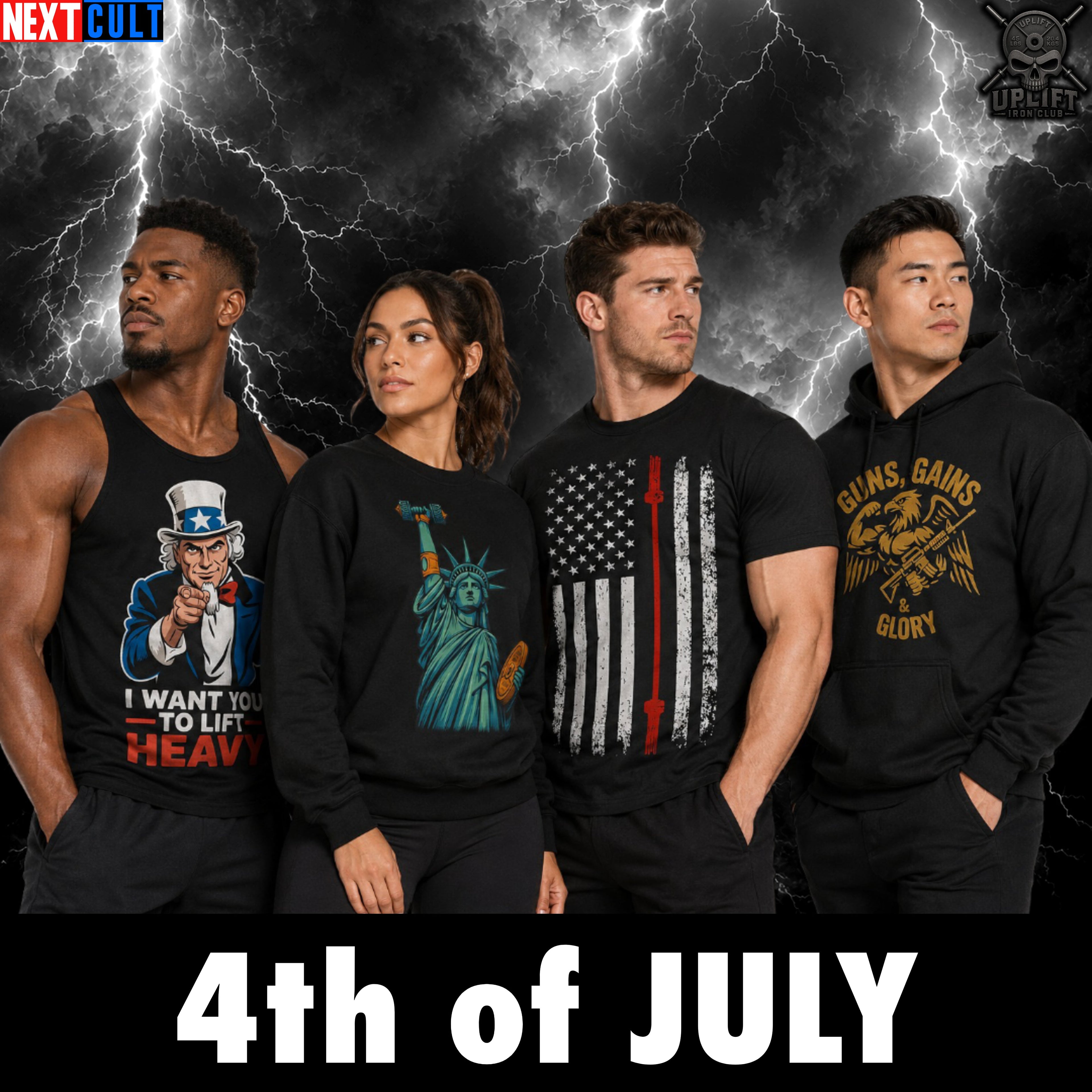 Funny 4th of July gym shirts featuring Uncle Sam design for a patriotic workout experience